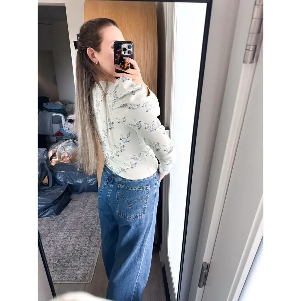 Zara‎ Floral Knit Long Sleeve Top